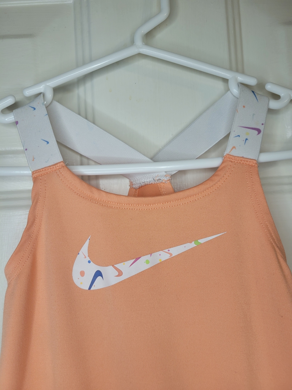 Nike Peach Dri-Fit Girls' Athletic Romper with Printed Swoosh - Picture 3 of 9